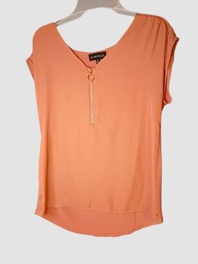 My Michelle Coral Zip-Front Cap Sleeve Blouse